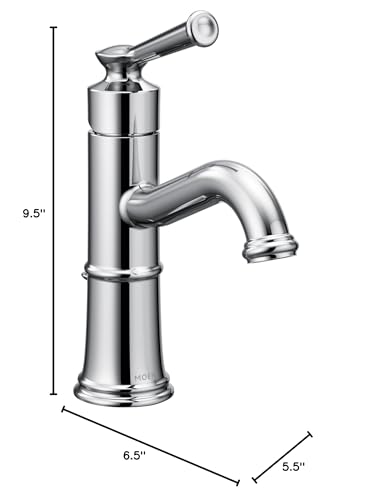 Chrome single-handle bathroom sink faucet with curved spout and cylindrical body, 9.5 inches tall.
