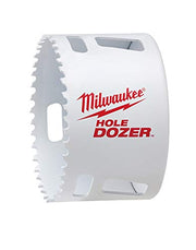 Milwaukee 3-1/8" bi-metal hole saw with serrated cutting edge and center guide.