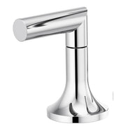 Polished chrome lever handle with cylindrical spout and pedestal base for Roman tub installation.