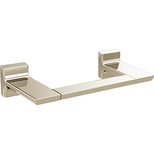 Brushed nickel towel bar with square mounting brackets on each end, approximately 8 inches long.