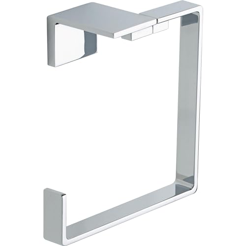 Chrome and gray rectangular towel ring with angular mounting brackets for wall installation.