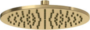Antique gold round showerhead with evenly spaced spray holes across flat circular face.