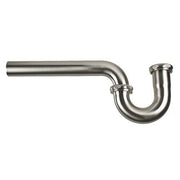 Polished chrome P-trap with 1-1/4" diameter pipe and curved drain section, traditional style without flange.