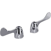 Two chrome metal wrist blade handles with curved gray lever arms and dome-shaped bases.