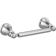 Chrome tissue holder with cylindrical bar and decorative circular mounting flanges on each end.