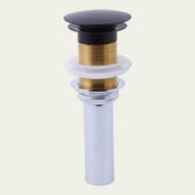 Luxe nickel push button pop-up drain assembly with brass threading and white plastic body components.