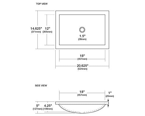 Slate rectangular undermount bathroom sink with 1.5-inch drain opening, measuring 20.625 inches wide by 14.625 inches deep.