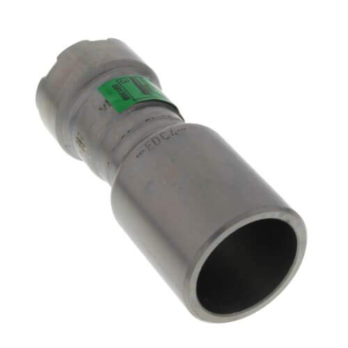 Viega MegaPress press reducer fitting with zinc-nickel coating and green identification band on gray carbon steel body.