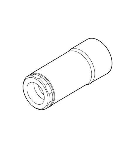 Cylindrical stainless steel shower sleeve with threaded connector and ridged grip bands.