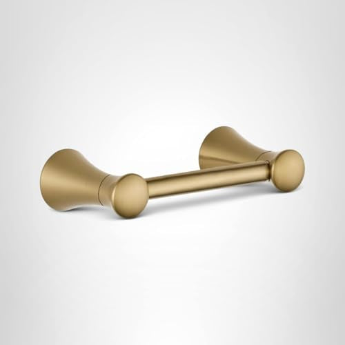 Brushed gold tissue holder with flared end caps and cylindrical center bar.
