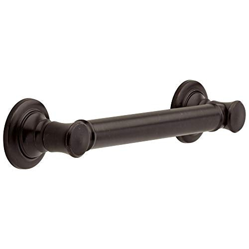 Dark bronze 12-inch grab bar with circular wall flanges and rounded end caps.