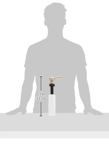 Champagne bronze soap dispenser with white cylindrical bottle and gold-toned pump, shown at 13 inches tall.