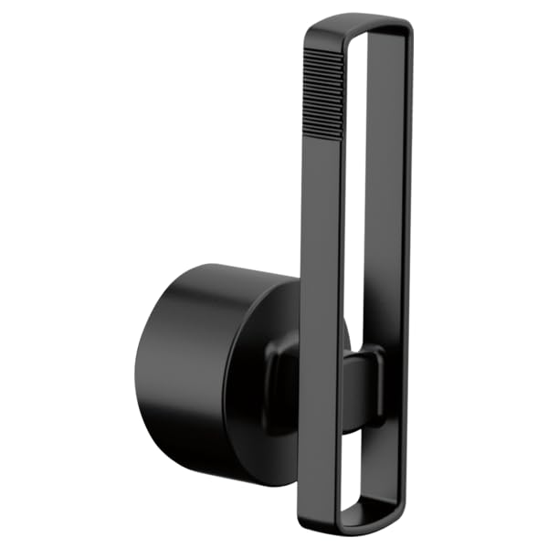 Matte black pull-down faucet handle with cylindrical knob and textured grip panel.