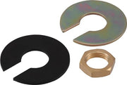 Black and zinc-plated C-shaped mounting brackets with brass hexagonal nut.