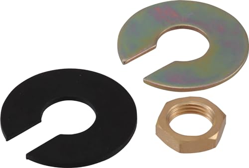 Black and zinc-plated C-shaped mounting brackets with brass hexagonal nut.