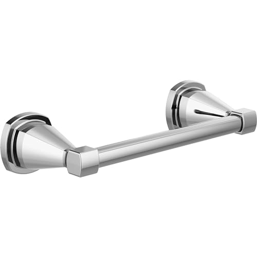 Chrome towel bar with conical wall mounts and horizontal rod, 8 inches long.