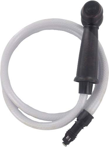 Coiled clear hose with detachable black spray head and connector fitting.