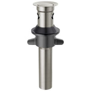 Stainless steel push pop drain with black rubber overflow collar and dual lever handles.