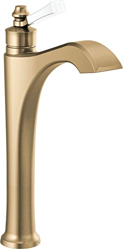 Champagne bronze single-handle vessel bathroom faucet with curved spout and lever control.