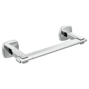 Chrome towel bar with squared wall mounts, approximately 8 inches wide.