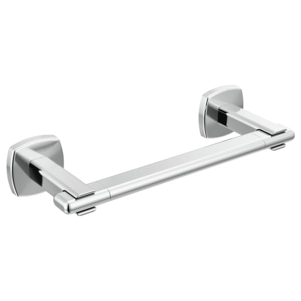 Chrome towel bar with squared wall mounts, approximately 8 inches wide.