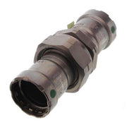 Viega MegaPress 1" press union connector in zinc-nickel coated carbon steel with green indicator dots.