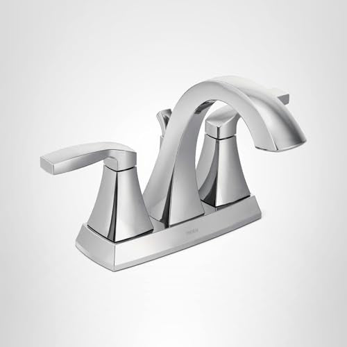 Chrome two-handle high arc bathroom faucet with curved spout and rectangular handles on square base.
