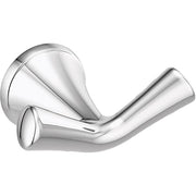 Chrome robe hook with dual curved arms and circular wall-mounted base.