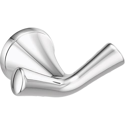 Chrome robe hook with dual curved arms and circular wall-mounted base.
