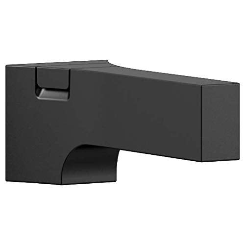 Matte black diverter tub spout with curved outlet and integrated diverter lever on side.