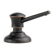 Venetian bronze soap and lotion dispenser pump with domed top and cylindrical spout.