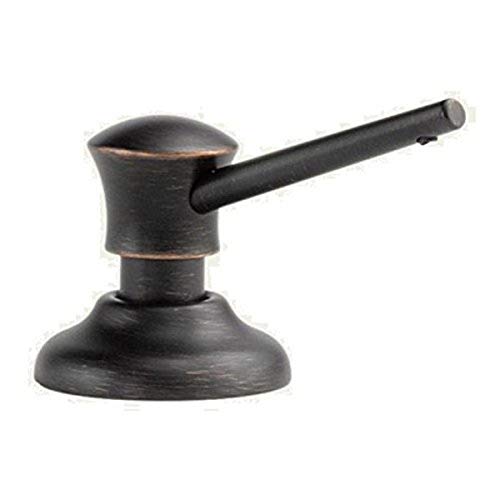 Venetian bronze soap and lotion dispenser pump with domed top and cylindrical spout.