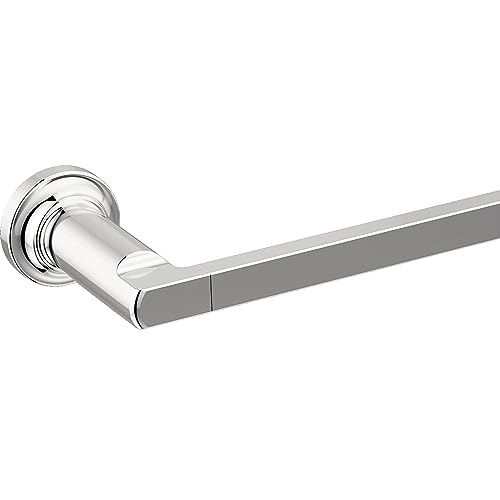 Chrome towel bar with circular wall mount and horizontal bar extending to the right.