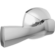 Chrome toilet tank lever with rectangular handle and dome-shaped mounting base.