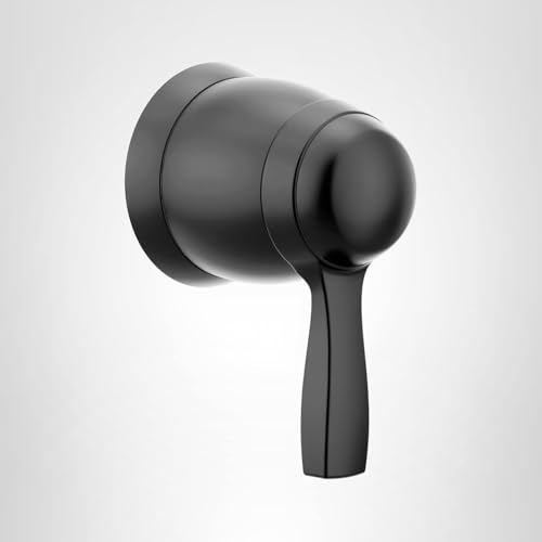Matte black volume control valve trim with spherical handle and cylindrical wall-mounted body.