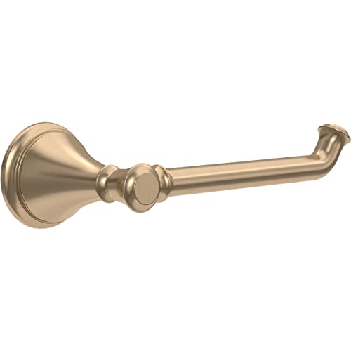 Brushed champagne bronze tissue holder with decorative flange and curved arm design.