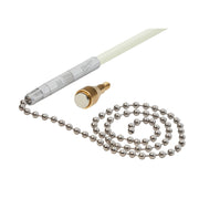 Long reach tool with gray shaft, magnetic tip with metal balls, brass connector, and metal ball chain attached.
