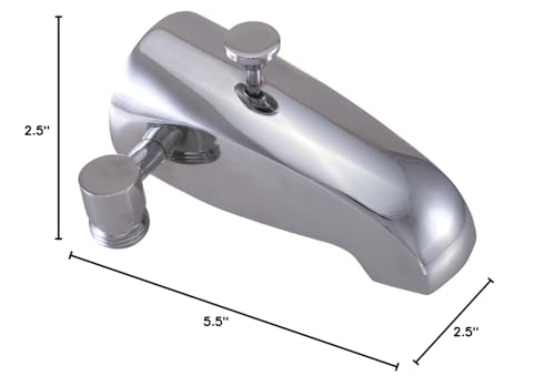 Chrome tub spout with pull-out hand shower diverter and adjustment knob on top.
