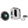 Chrome-plated sensor faucet retrofit kit with circular sensor valve and white control box.