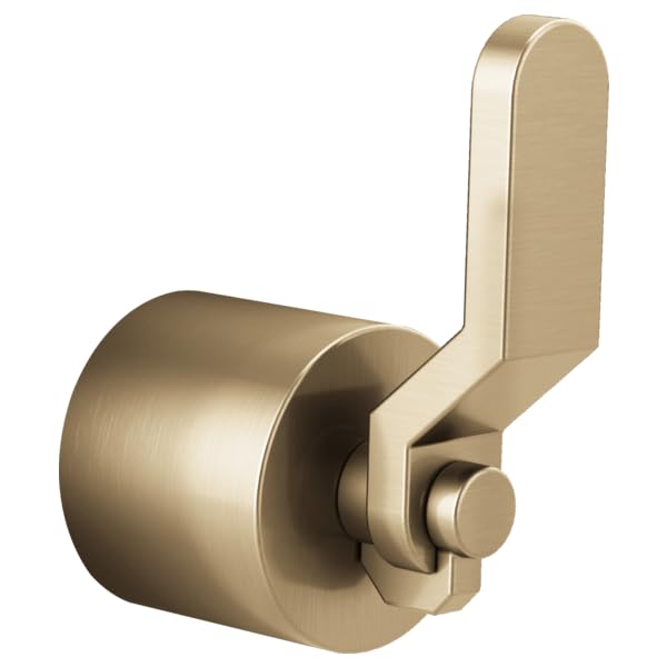 Brushed champagne bronze floor mount tub filler with single lever handle and cylindrical spout.