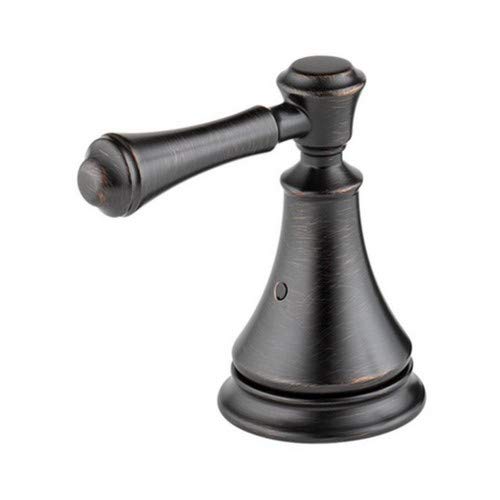 Venetian bronze metal lever handle with cone-shaped base and cylindrical spout for roman tub faucet.