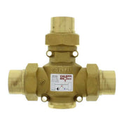 Brass anticondensing valve with 1-1/4" sweat connections, top outlet port, and mounting holes on sides.