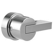 Polished chrome thermostatic valve trim with cylindrical body and rectangular lever handle.