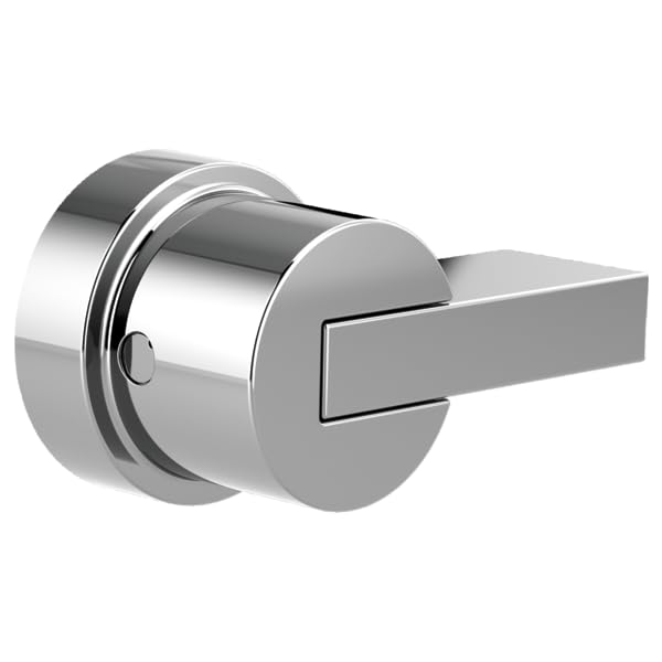 Polished chrome thermostatic valve trim with cylindrical body and rectangular lever handle.