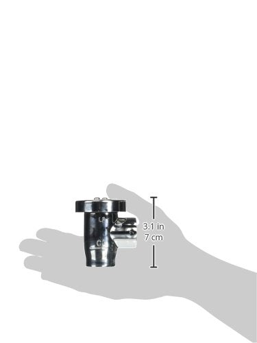 Chrome 3/4 inch lead-free vacuum breaker with threaded inlet and outlet connections shown in hand for scale.