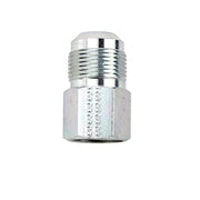 Chrome gas flare adapter with threaded male connection on top and female inlet port on bottom.