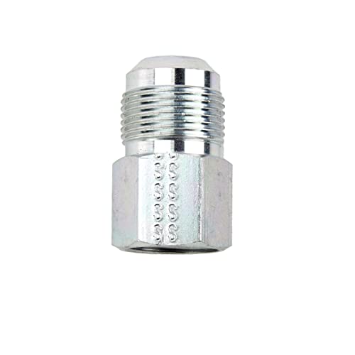 Chrome gas flare adapter with threaded male connection on top and female inlet port on bottom.
