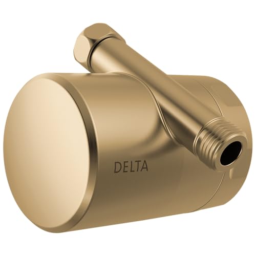 Champagne bronze cylindrical shower filter attachment with outlet connection and adjustment knob.