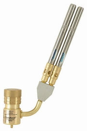 Brass torch head with swirl tip attachment and curved connector base, stainless steel handle tubes.