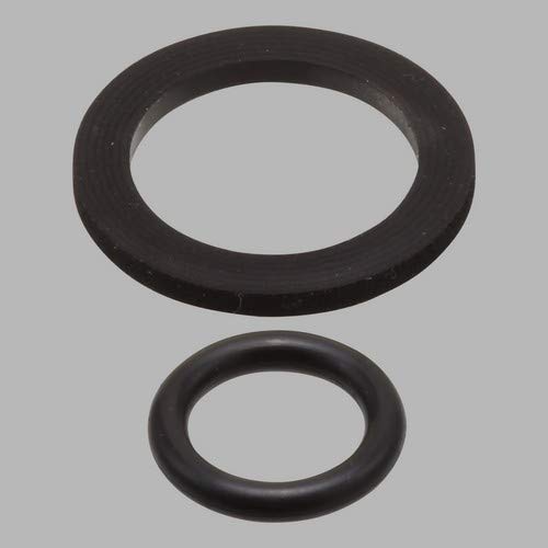 Two black rubber o-rings and gaskets in different sizes against a gray background.